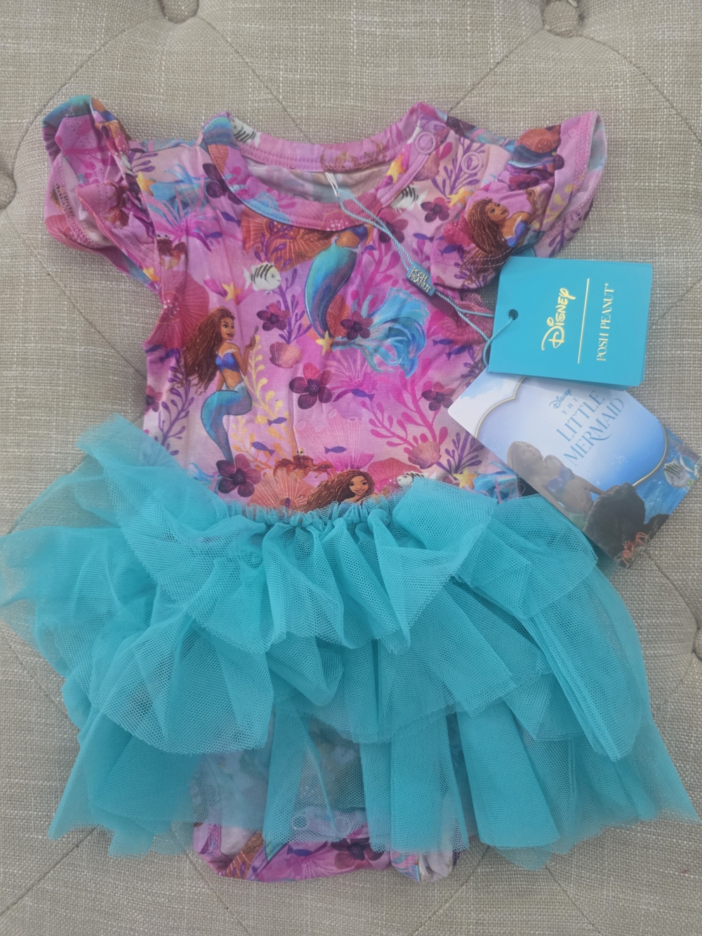 Disney The Little Mermaid Ariel Baby Tulle Tutu Bodysuit 3-6 Months NWT